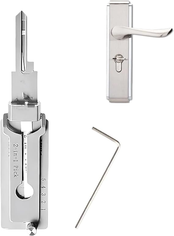 2-in-1 Lock Picking Tool & Key Decoder, Stainless Steel Lock Pick and Key Decoder Tool, Professional Lockpicking Training Set & Skeleton Key Kit for Car Door Emergency Opening,Useful,for All People