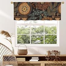 MitoVilla Boho Botanical Kitchen Curtains Valances, Bohemian Floral Pattern Semi Sheer Kitchen Valances for Living Room, Rod Pocket Short Window Treatment Decor, 52x18