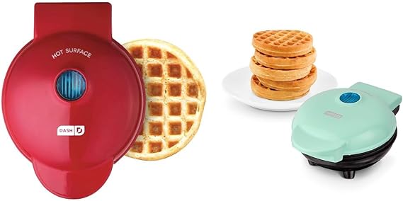 DASH Mini 4 Inch Waffle Makers for Individual Waffles, Hash Browns, Keto Chaffles, Red and Aqua