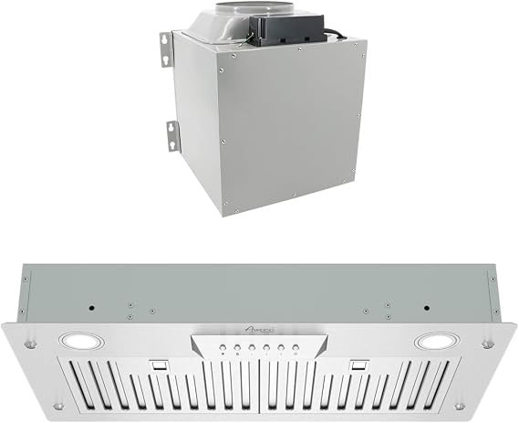 36"Wx14-1/2"D Super Quiet Split Insert Range Hood with 8" Blower | 1000 CFM, Electronic Buttons Control, 4 Speeds Powerful Operation, LED Lights, ETL Certified, Baffle Filters, Stainless Steel