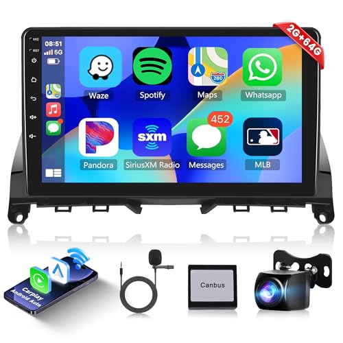 4Core64G Android 15 Car Stereo for Mercedes Benz C-Class C180 C200 C230 C250 C300 C350 W204 S204 2006-2011, Wireless CarPlay Android Auto 9 Touchscreen Mirror Link WiFi GPS BT FM EQ Backup Camera