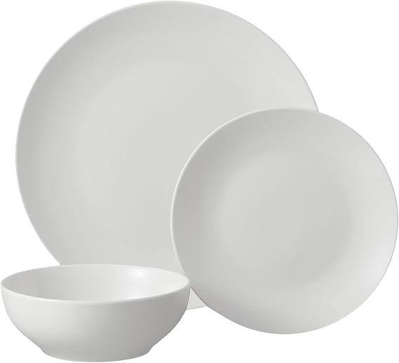 12-Piece Glazed White Stoneware Dinnerware Set