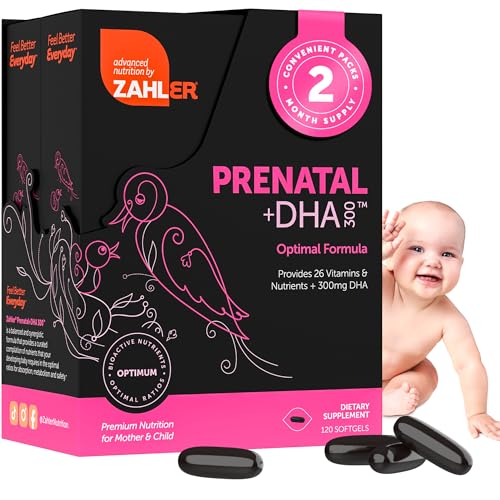 Zahler Prenatal DHA 300 - Prenatal Vitamin with Methylated Folate & DHA for Pregnant Women - Support for Mom & Baby - Kosher, Gluten Free, Dairy Free - 120 Softgels