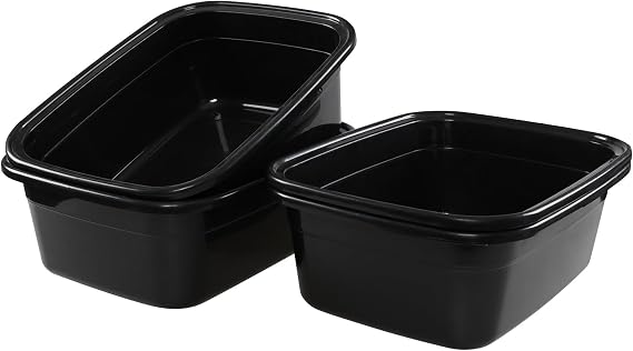 Idotry 4-Pack Black Plastic Dish Pan, 16 Quart Dish Basin Kitchen Sink