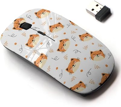 2.4G Wireless Mouse with Cute Pattern Design for All Laptops and Desktops with Nano Receiver - Cute Orange cat Animal