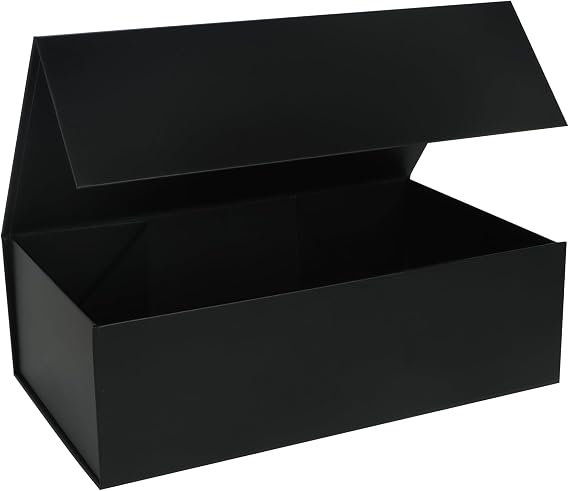 LFBOX Black Gift Box with Magnetic Lids 1 Pack | Large Bridesmaid Groomsman Proposal Boxes,13.8x8.3x4.4 in, Collapsible Rectangle Storage Box