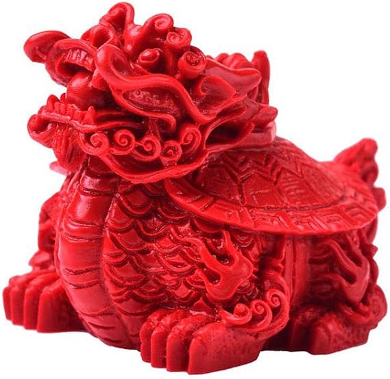 Wixine 1Pcs 2.2 Inch Cinnabar Red Jade Hand-Carved Dragon Tortoise Pendant