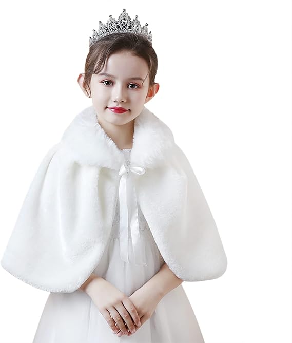 Girls Faux Fur Shawl Wrap Flower Girl Wedding Party Dress Up Bolero Shrug Accessories Princess Shoulder Cape