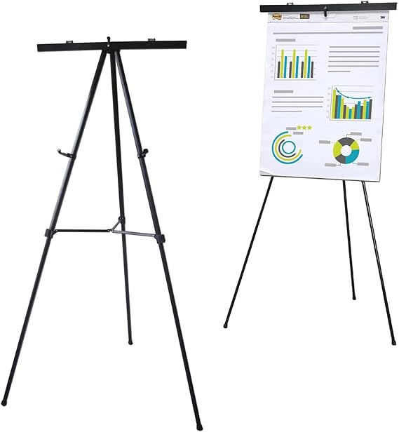 Lightweight Aluminum Flip-Chart Presentation Easel, Adjustable Height 37"-70", Black