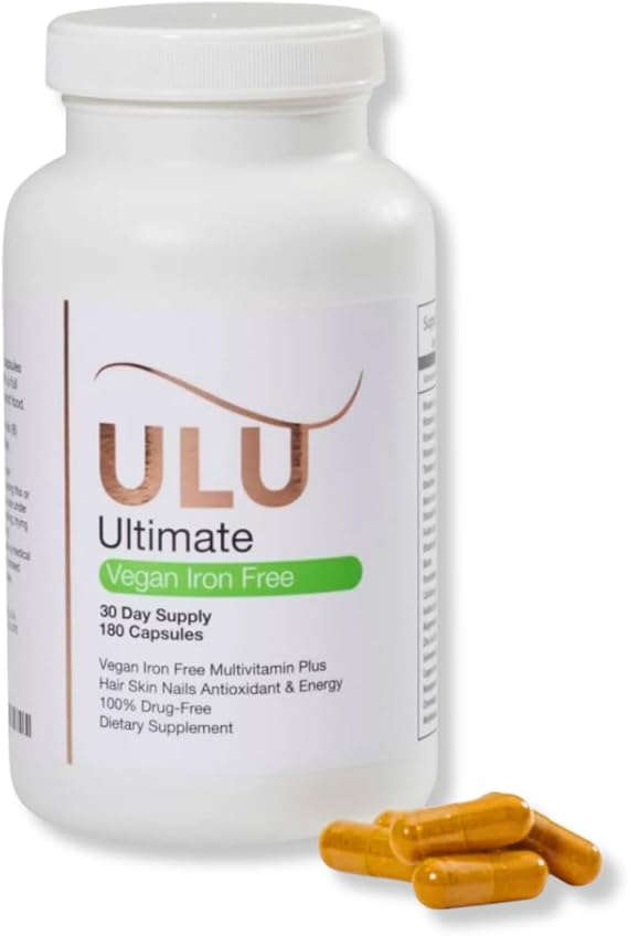 Ultimate Multivitamin: Vegan, Iron Free, Promotes Stronger Hair, Skin, Nails and Improves Antioxidant & Energy with Better Sleep & Less Stress - 180 Capsules (30-Day Supply)