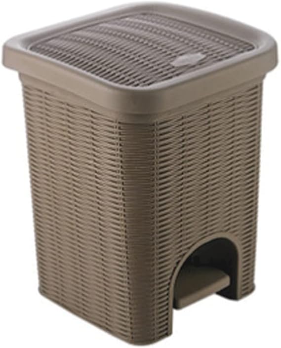 Trash Can Step-On Pedal Trash Can with Lid,Wicker Style Compact Garbage Can for Small Spaces, Small Square Garbage Bin Rattan Look Wastebasket (Color : Brown)