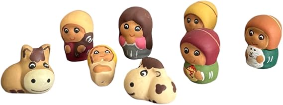 8pcs Tiny Ceramic Peruvian Nativity Scene 1" Tall, Christmas Religious Decor Ornaments, Holy Family Figurines Ornaments Gift Decorations