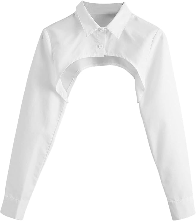 SweatyRocks Women's Button Front Collared Blouse Long Sleeve Crop Top | Y2K Crop Top, Cropped Tops, Ultra Cropped Length, Collared Neck, Button Front Closure