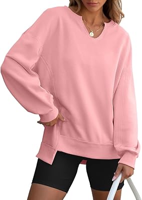 Oversized Sweatshirts for Women Stripes V Neck Asymmetrical Long Sleeve Fall Pullover Tops