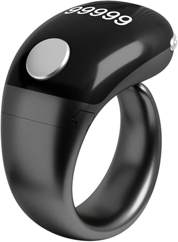 Digital Ring Counter with LCD Display Type-C Charging Level Time Date Counter Adjustable Finger Size for Fitness Training(Black)