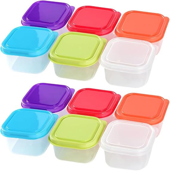 FSSTUD 12 Pcs 100ml Clear Plastic Food Containers Mini Food Storage Pots Small Dispensing Storage Containers Square Freezer Food Boxes Dishwasher Safe Container Set with Lids for Snack Puree