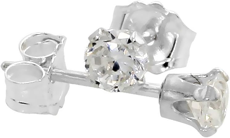 Sterling Silver 3mm Cubic Zirconia Stud Earrings Cartilage Nose Studs Women 4 prong 0.25 ct/pr