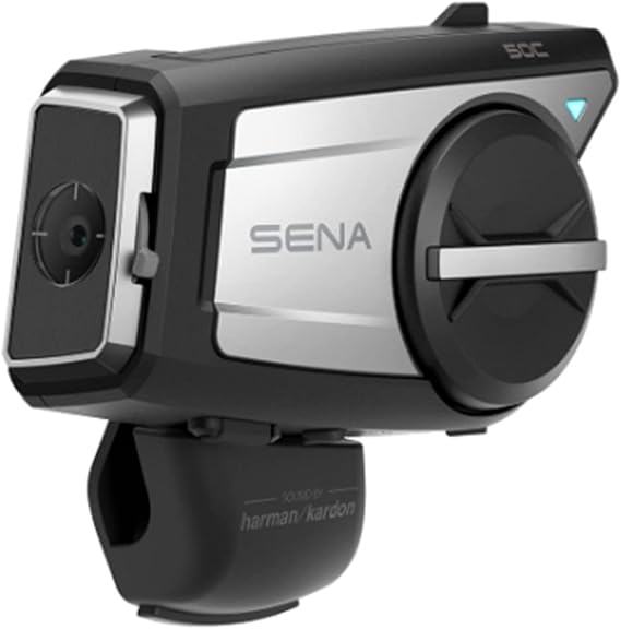 Sena 50C Motorcycle Communication & 4K Camera System with Sound by Harman Kardon Integrated Mesh Communication Headset with Premium Microphone & Speakers,Black