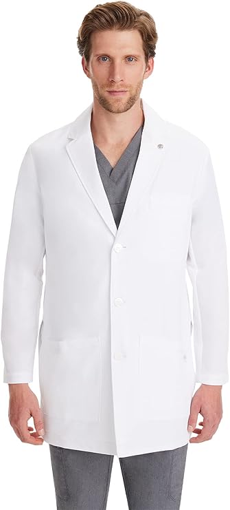 Healing Hands Logan Men's Lab Coat with 5 Pockets, Knit Details & Side Slits Back length 3412" 360 Stretch 5100