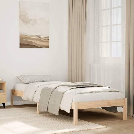 Extra Long Single Bed Frame Solid Pine 100x220 cm 225.5x105.5x31 cm Robust Rustic Design with Slats Easy Assembly for Bedroom Guestroom Teen Loft
