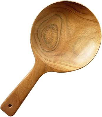 Korean Boki Plate, Boki Handheld Dish, Wooden Spoon Plate with Handle Korean Style, Teak wood Tableware Dining Table Countertop Home Decor Eco Friendly Safe Serving Dish 5 x 9.25 in