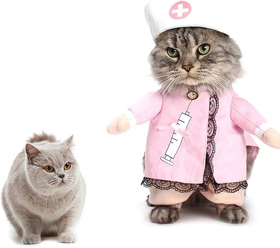 SEIS Pet Pink Nurse Suit Large Small Dog and Cat Costume Dog's Cosplay Clothes Cat Nurse Clothing Pet Standing Coat Halloween Party (L)