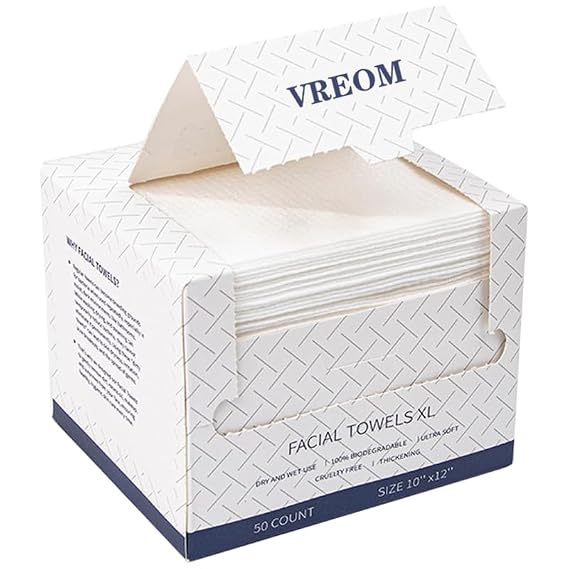 Disposable Biodegradable Facial Towels for Sensitive Skin,Plant Fiber Facial Washcloth,10"12" Extra Large Size Extra Thick Soft Large Facial Towels, 50 Count / 1 Box