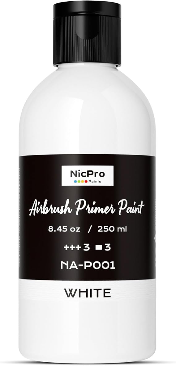 Nicpro White Surface Primer Airbrush Paint (8.4oz, 250 ml), Matte Finish