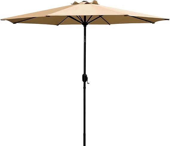 9ft Patio Umbrella - Outdoor Table Umbrella with Push Button Tilt and Crank, UPF 50+, Waterproof, For Garden, Deck, Backyard, Pool and Beach - Beige