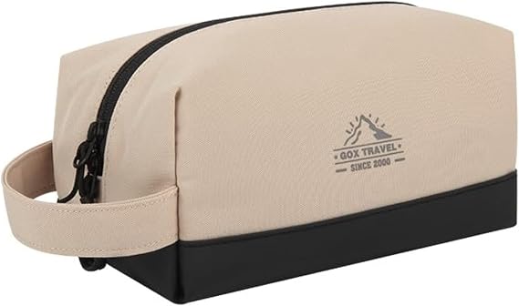 GOX Travel Toiletry Bag for Men Makeup Bag Small Cosmetic Pouch Toiletries Organizer Essentials Hanging Dopp Kit Traveling (Khaki)