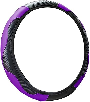 Car Steering Wheel Cover, Universal Microfiber PU Leather Elastic 15 inch Stitching Color Anti-Slip Steering Wheel Protector, Car Interior Protection Accessories for Men Women BlackPurple