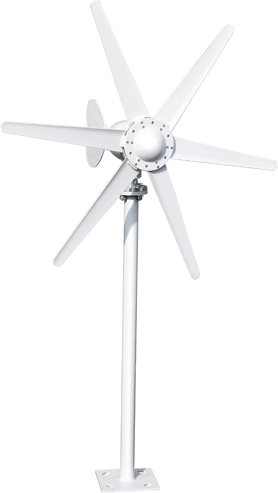 800W Wind Turbine Generator Kit, 12V/24V 6-Blade Windmill for Home, RV, Boat & Farm Use, High-Efficiency Wind Power Generator with Controller & Tool Kit White