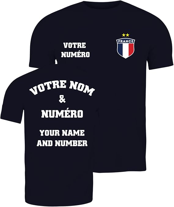 Personalised Men's France 2026 Football T-Shirt Short Sleeve | Custom Name and Number | France Flag Design