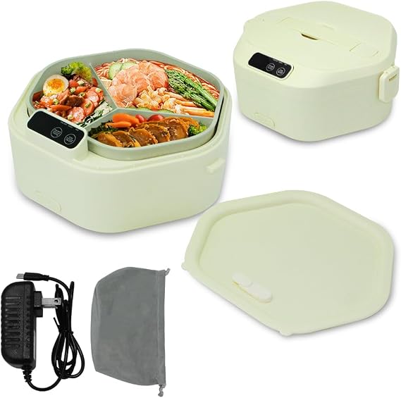 Cordless Electric lunch box, Battery Powered Heated Lunch Box,Food Heate 1L Adjustable heating time  three compartments Used for trucks, camping, offices