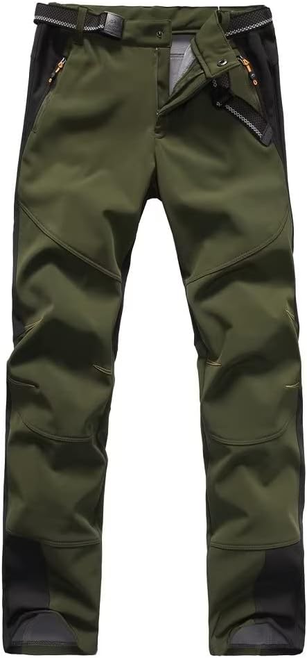 Men's Fleece Lined Windproof Waterproof Outdoor Hiking Mountain Ski Pants Softshell Insulated Trousers