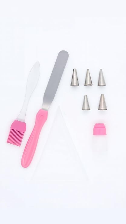Busstier Çok Amaçlı Pasta Süsleme Seti 9 Parça 5 Duy Krema Torbası Adaptörü Spatula Silikon Fırça ile Kek Cupcake Kurabiye Dekorasyon Malzemeleri Profesyonel Pastacılık Seti
