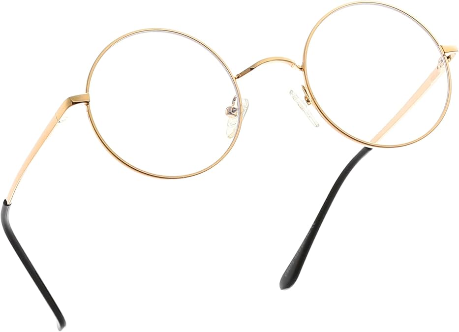 Blue Light Blocking Glasses for Women Men Round Metal Frame Clear Lens Computer Eyeglasses 50MM