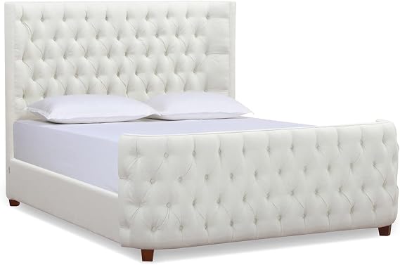 Jennifer Taylor Home Brooklyn Queen Tufted Panel Bed Headboard and Footboard Set, Antique White Polyester