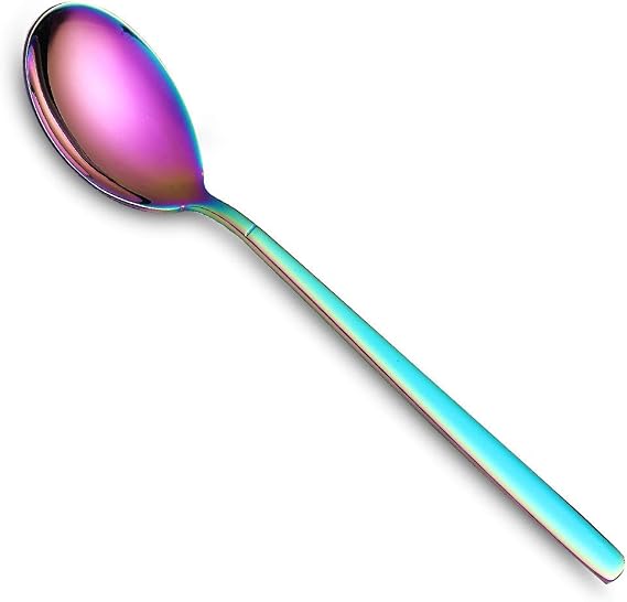 HOMQUEN Rainbow Dessert Spoons 4 Pieces, Stainless Steel 7.5" Modern Design Silverware Set, Colorful Titanium Plating, Dishwasher Safe