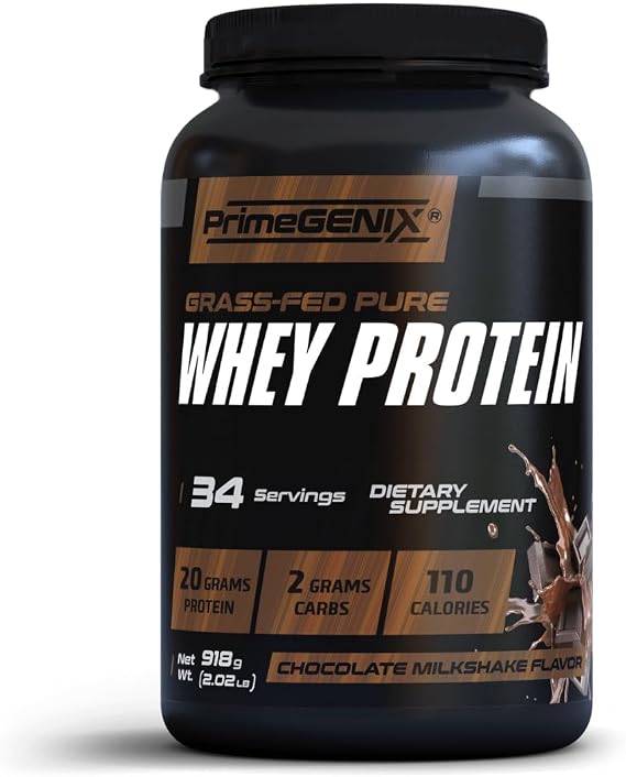 PrimeGENIX - Grass-Fed Whey Protein Powder - 34 Servings of Chocolate Protein Powder with Zero Sugar, Supports Healthy Metabolism, Helps Gain Energy & Supports Physical Performance During Workouts