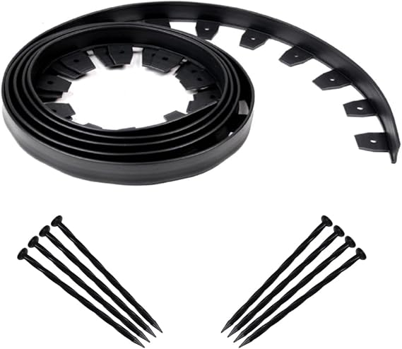 EasyFlex Heavy-Duty No-Dig Landscape Edging with Anchoring Spikes, 1.7 in. Tall Straight Top Commercial Grade Plastic Garden Border, 20 Foot Kit, Black