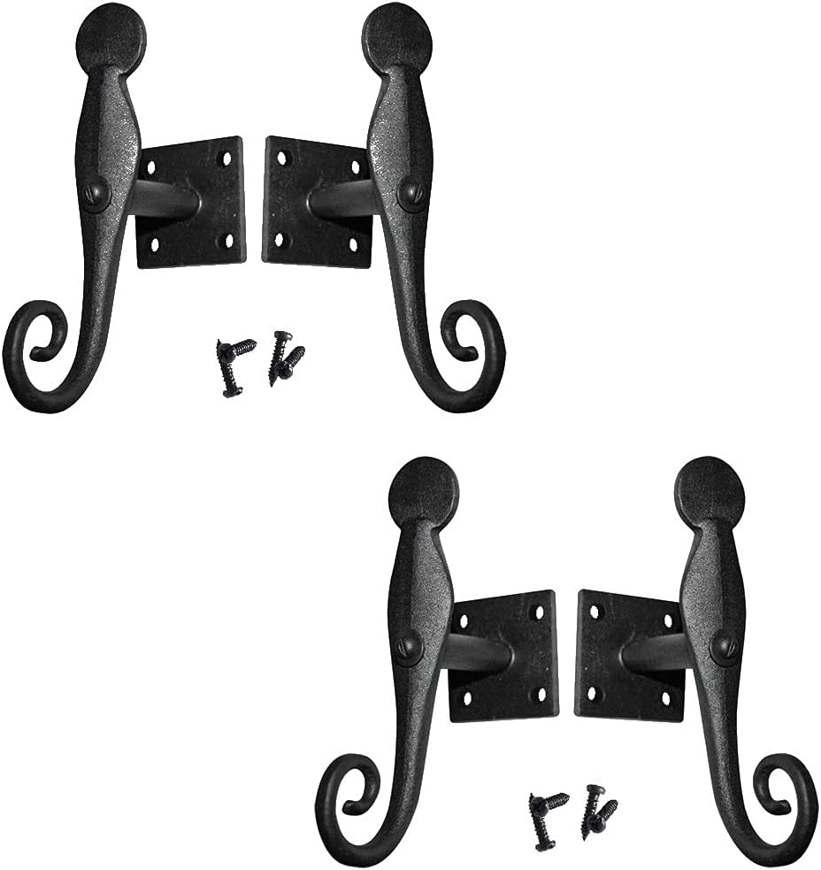 Renovators Supply Manufacturing Shutter Dogs 5.5 In. Black Rat Tail Shaped Wrought Iron Shutter Dogs With Mounting Hardware Pack Of 2