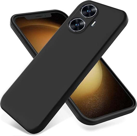 Compatible with Realme C55 Case, Liquid Silicone Gel TPU Case, Gel Rubber with Microfiber Case Cover, with Suitable for Realme C55 Shockproof cover（Black）