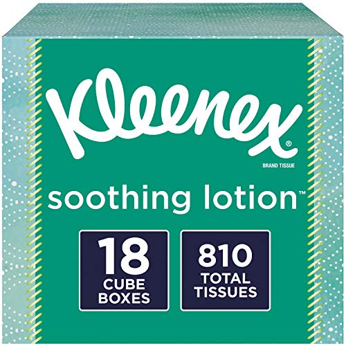 Kleenex Soothing Lotion Facial Tissues, 18 Cube Boxes, 45 Tissues per Box 810 Tissues Total