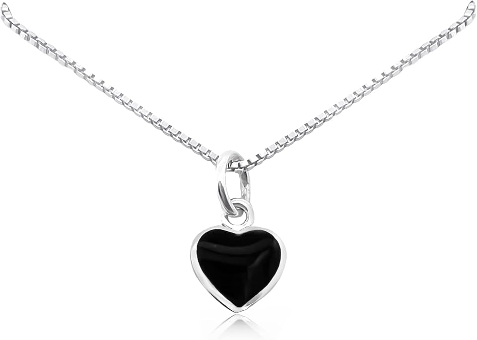 Black Heart Necklace, Tiny and Dainty Sterling Silver Black Onyx Heart Necklace for Women, Black Onyx Pendant Necklace, Layering Necklace