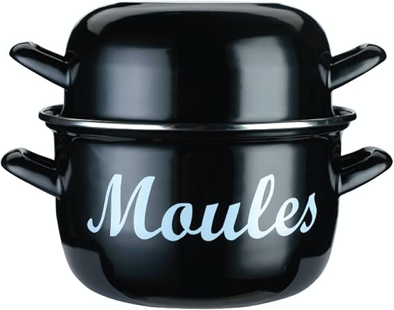 KitchenCraft Mussel Pot, World of Flavours, Enamel Dual-Purposed Lid, Medium 18 cm (6.5''), Black