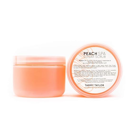 Tammy Taylor Natural Sugar Scrub for Body, Hands, Elbows, Knees, Heels and Feet, Peach Spa Essential Oil Exfoliating Body Scrub for Women and Men, Moisturizing Bath Scrub for Skin Care and Body Care