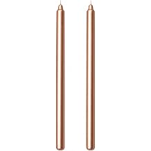 2’li Rose Bakır Metalik Şamdan Mum Seti 25 cm – Dekoratif İnce Şamdan Mum, Kokusuz Parafin Wax,%100 Pamuk Fitil, El Döküm, Uzun Süre Yanma (~10 Saat), Şık Sofra, Davet, Nişan, Düğün