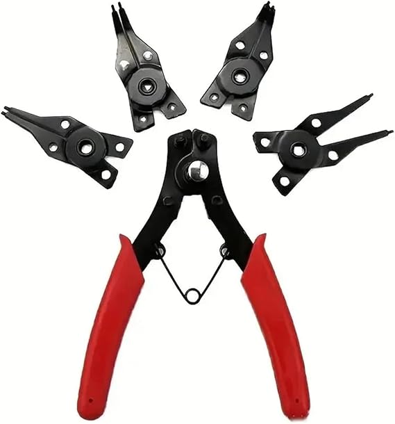 AEE® 4’ü 1 Arada Çok Fonksiyonlu Segman Pensesi Seti – İç & Dış Segmanlar İçin, 45° / 90° / 180° Değiştirilebilir Uçlu, Yaylı Halka Pensesi, Plastik Saplı