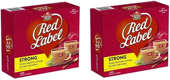 Brooke Bond Red Label Tea 100 Black Teabags (200g) | Rich & Aromatic Black Tea for a Refreshing Brew | Strong Flavor & Premium Quality (Pack of 2)